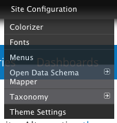 The "Site Configuration" dropdown menu, which contains a link to theme settings.