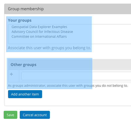 The "group membership" portion of a user's profile page.